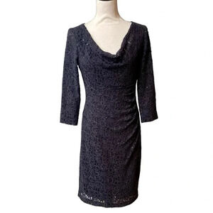Lauren Ralph Lauren Charcoal Gray Lace Sequin Sheath Dress Size 8 Evening Formal